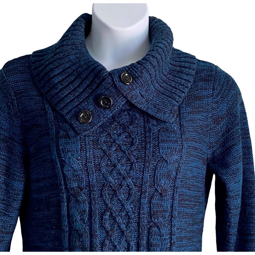 Karen Scott Navy Pull Over Cable Knit Sweater Button Collar Women's Medium - Picture 7 of 9